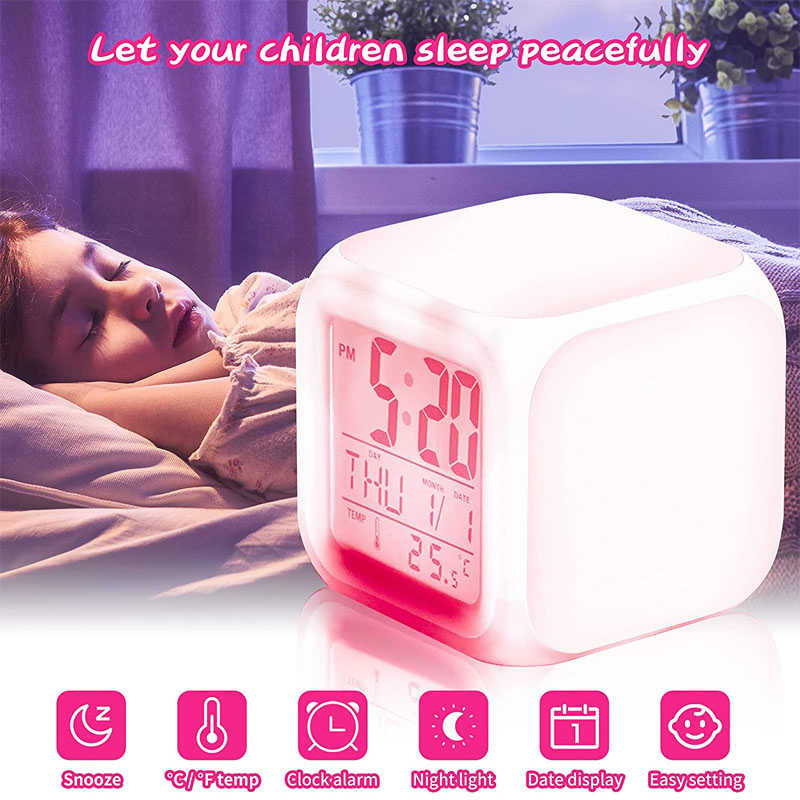 Kids Alarm Clock with LED 7 Color Night Light and Wake Up Function