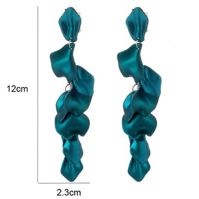 Long Drop Rose Petal Earrings for Women and Girls-Green