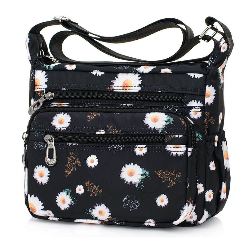 Women Nylon Floral Crossbody Bag Multi Pocket Shoulder Bag-Sun Flower
