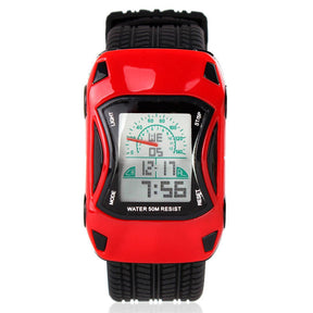 Kids Waterproof Sports Watches Digital LED Car Shape Watches-Red