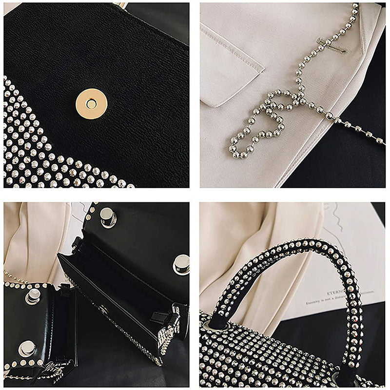 Glitter Rhinestone Crossbody Evening Bag Fashion Crystal Top Handle Bags for Women-Silver