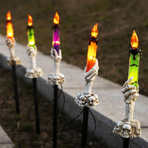 5 Pack Halloween Candle Light Stakes Skeleton Hands Hold Candle for Indoor Outdoor Holiday Party