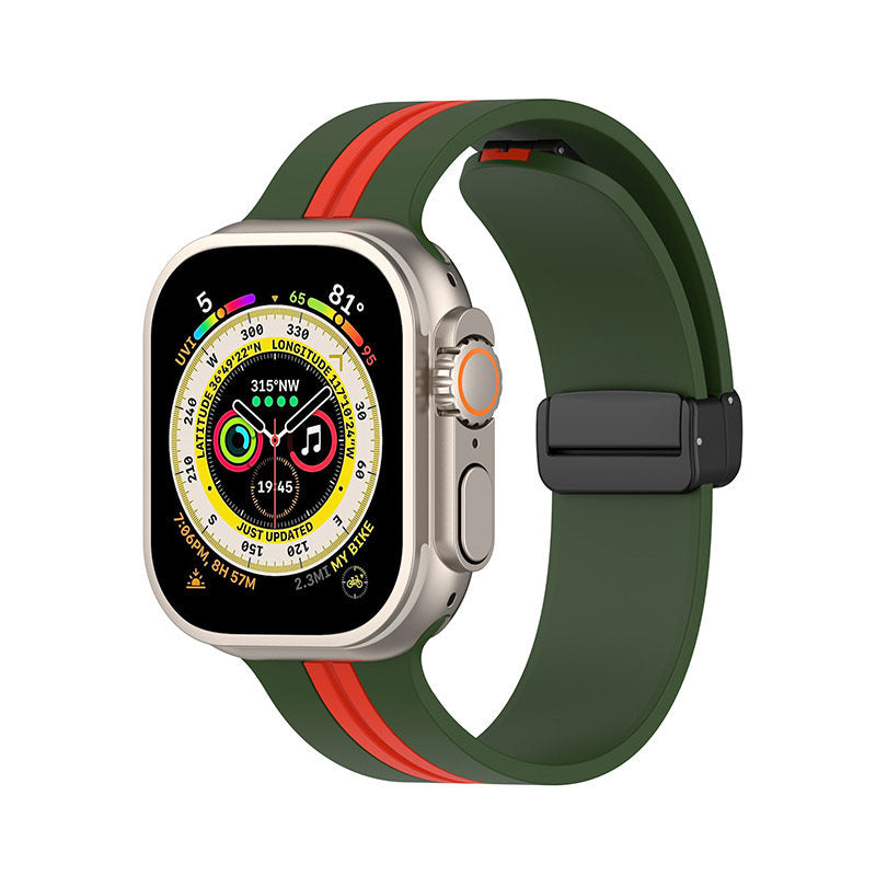 Silicone Bicolor Band with Magnetic Folding Buckle for Apple Watch-9
