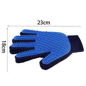 Pet Hair Remover Glove Gentle Massage Mitt with Enhanced Five Finger Design Blue-Left Hand