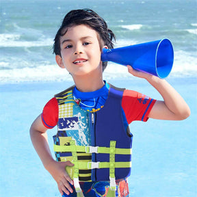 Kids Swim Vest Life Jacket Flotation Aid with Adjustable Safety Strap Age 1-12 Years-Printed Blue