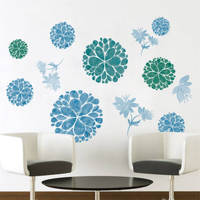 DIY Creative Blue Flowers Vines Decals Wall Stickers Home Removable Decor