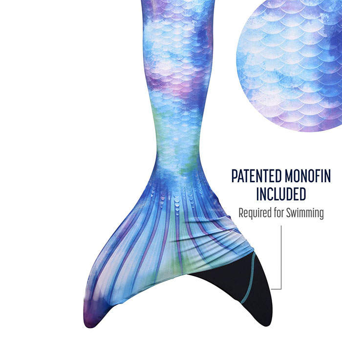 Kids Atlantis Mermaid Tails For Swimming Swimsuit With Flippers-Azure