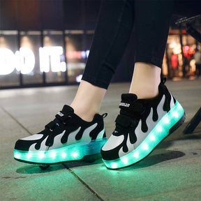 Roller Shoes Chargeable for Girls Boys Kids LED Sneakers-BlackWhite