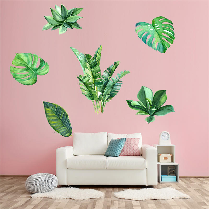 Removable 3D Nordic Green Plants Fresh Leaves Wall Stickers Home Art Decor