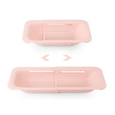 Sink Retractable Strainer Basket for Washing Vegetable Drying Dish-Pink
