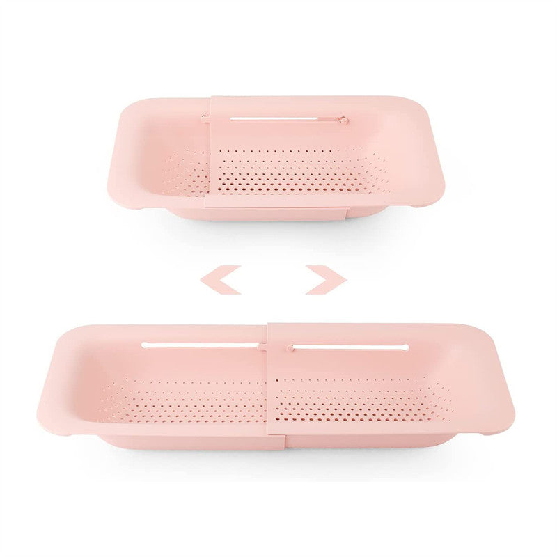 Sink Retractable Strainer Basket for Washing Vegetable Drying Dish-Pink