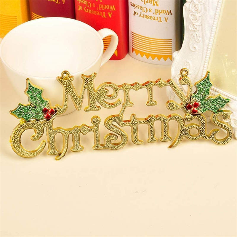 2Pcs Merry Christmas Hanging Sign Glittery Xmas Tree Wreath Decorations