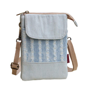 Small Crossbody Cellphone Bag with Shoulder Strap Denim Canvas Wallets-WhiteHole