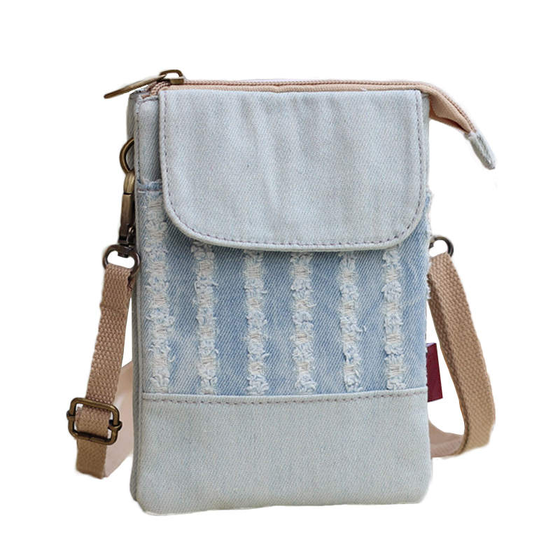 Small Crossbody Cellphone Bag with Shoulder Strap Denim Canvas Wallets-WhiteHole