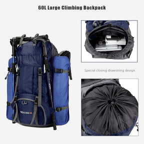 60L Waterproof Lightweight Hiking Backpack with Rain Cover for Climbing Camping-Navy Blue