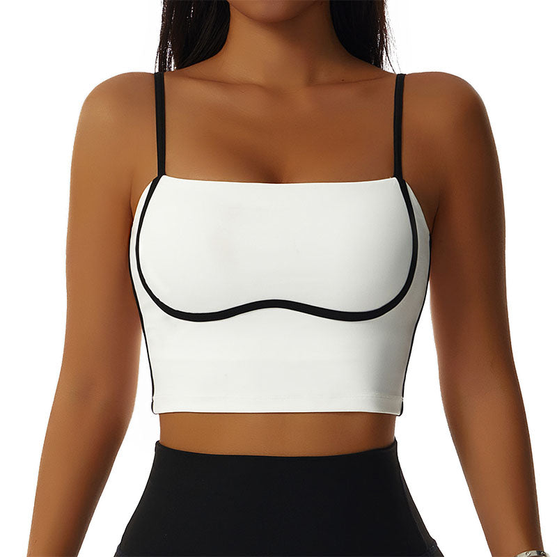 Spaghetti Strap Sports Bra Square Neck Padded Fitness Crop Tops-White
