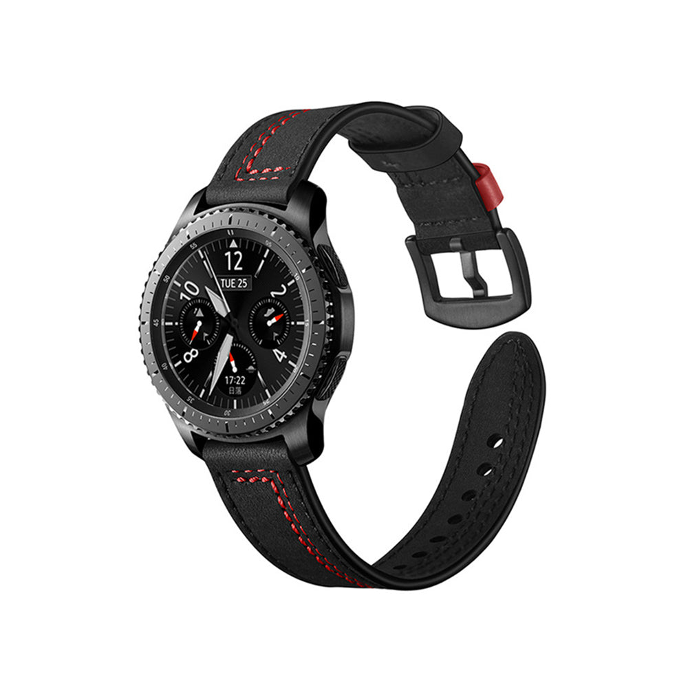 Fashion 7 Line Style Leather Watch Band For Samsung Galaxy Watch 42/46mm Gear S3 Frontier/Classic(Black)