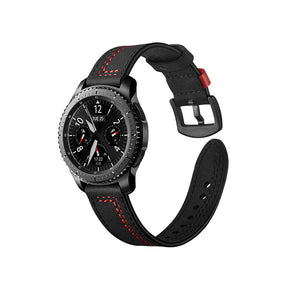 Fashion 7 Line Style Leather Watch Band For Samsung Galaxy Watch 42/46mm Gear S3 Frontier/Classic(Black)