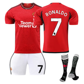 Red Devil Man Utd Home Jersey RONALDO #7 Soccer Jersey Kids Adult 3Pcs Jersey Kits