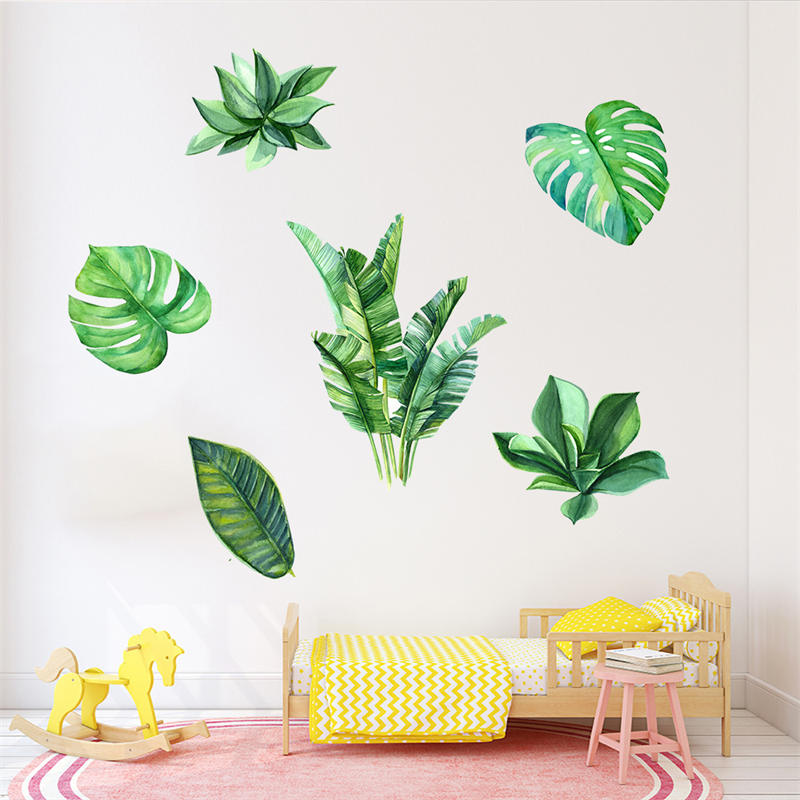 Removable 3D Nordic Green Plants Fresh Leaves Wall Stickers Home Art Decor