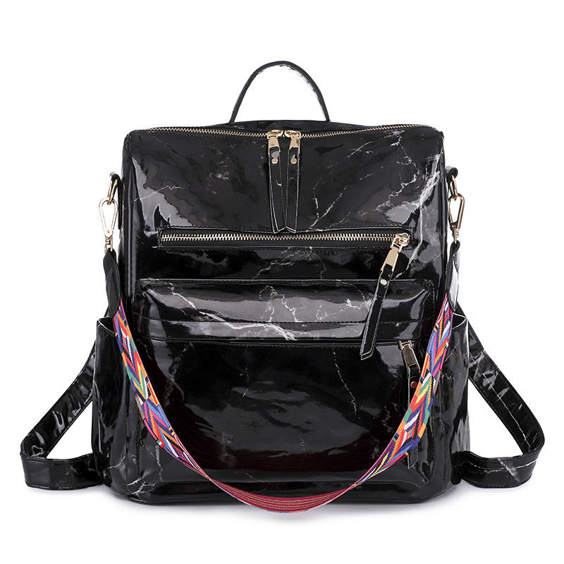 Fashion Backpack Multipurpose Print Leather Travel Shoulder Bag-Black Marble