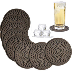 Silicone Drink Coasters Set of 8 Absorbent Rubber Coaster Jar Opener Heat Resistant Grips-Brown