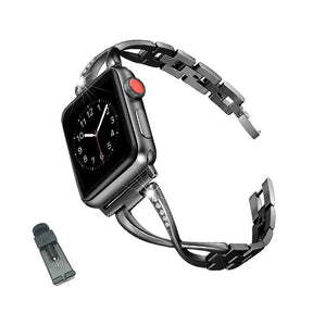 X Shape Stainless Steel Watch Band Adjustable Wristbands for Apple IWatch Series SE/1/2/3/4/5/6 For Women-Black