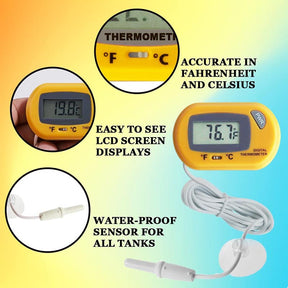 Reptile Digital Thermometer Easy to Read Display-Yellow