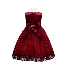 Girls Tulle Lace Flower Princess Wedding Dress For Toddler And Baby Girl-Maroon