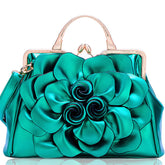 Womens Rose Flower Evening Clutches Formal Party Totes Shoulder Bag-Green