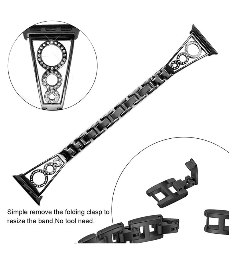 HL Stainless Steel Watch Band Adjustable Wristbands for Apple IWatch Series SE/1/2/3/4/5/6 For Women-Black