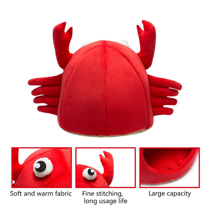 Self-Warming Crab Pet House Bed 2 In 1 Foldable Cushion Mat for Dogs And Cats-Red