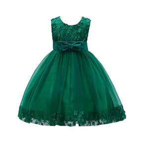 Girls Tulle Lace Flower Princess Wedding Dress For Toddler And Baby Girl-Dark Green