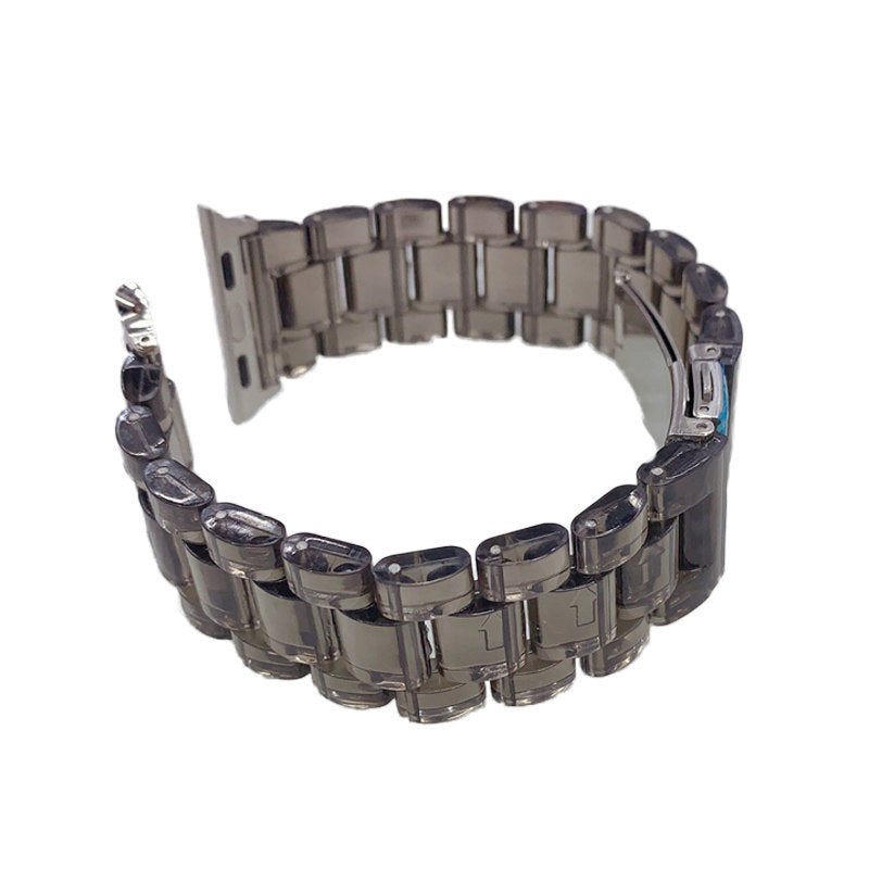 Clear Resin Band Bracelet for iWatch Series SE/6/5/4/3/2/1 with Stainless Steel Buckle-Black