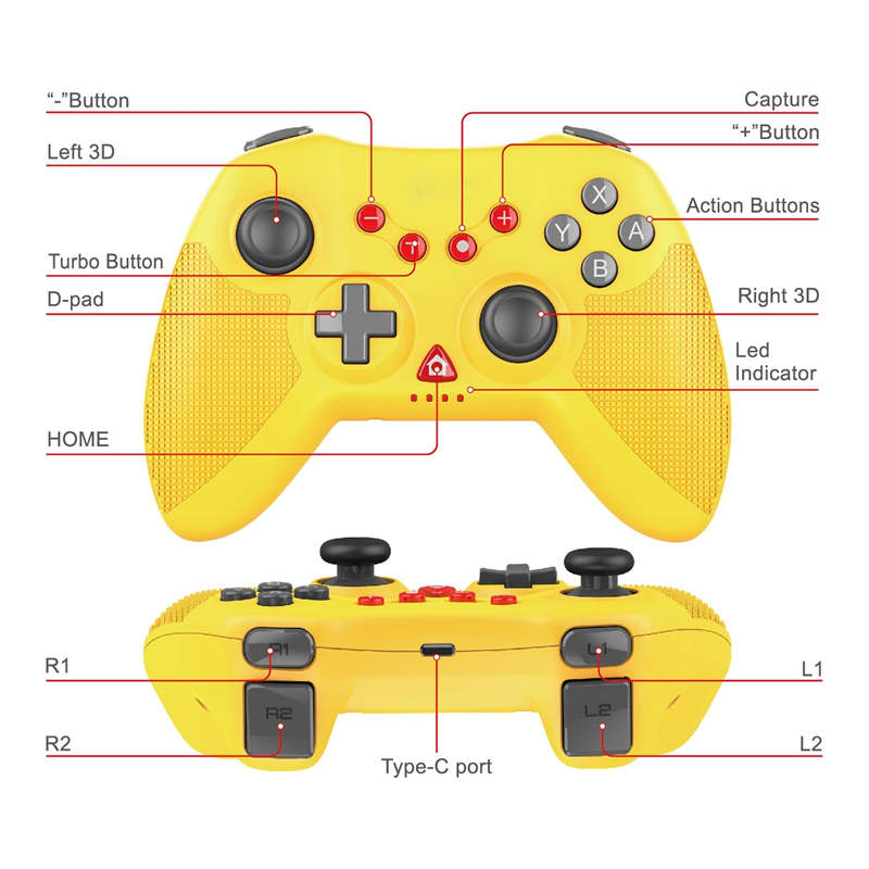 Wireless Controller Gamepad Joystick Double Shock 6-Axis Gyro for Switch/PC