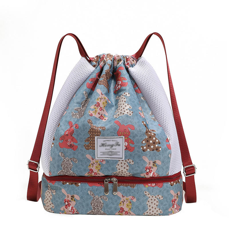 Womens Drawstring Bag Large Wet and Dry Separation Backpack-Rabbit