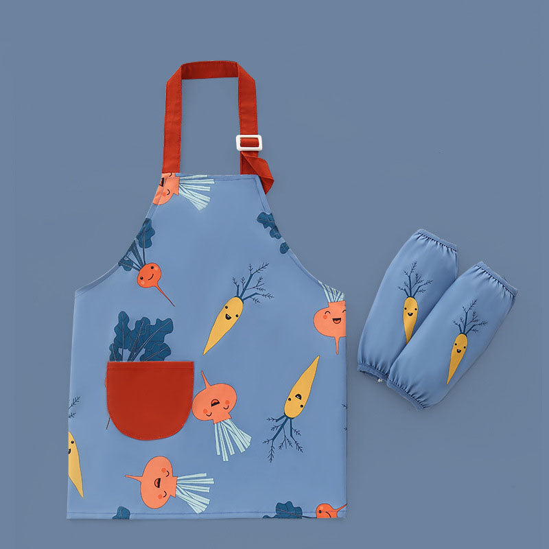 Kids Cartoon Animal Pattern Painting Waterproof Apron Set-Carrot