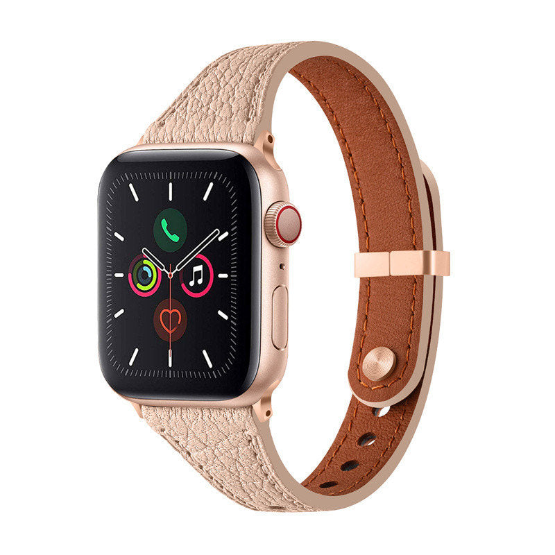 Elegant Slim Band Quick Release Sheepskin Leather for Apple Watch-Apricot