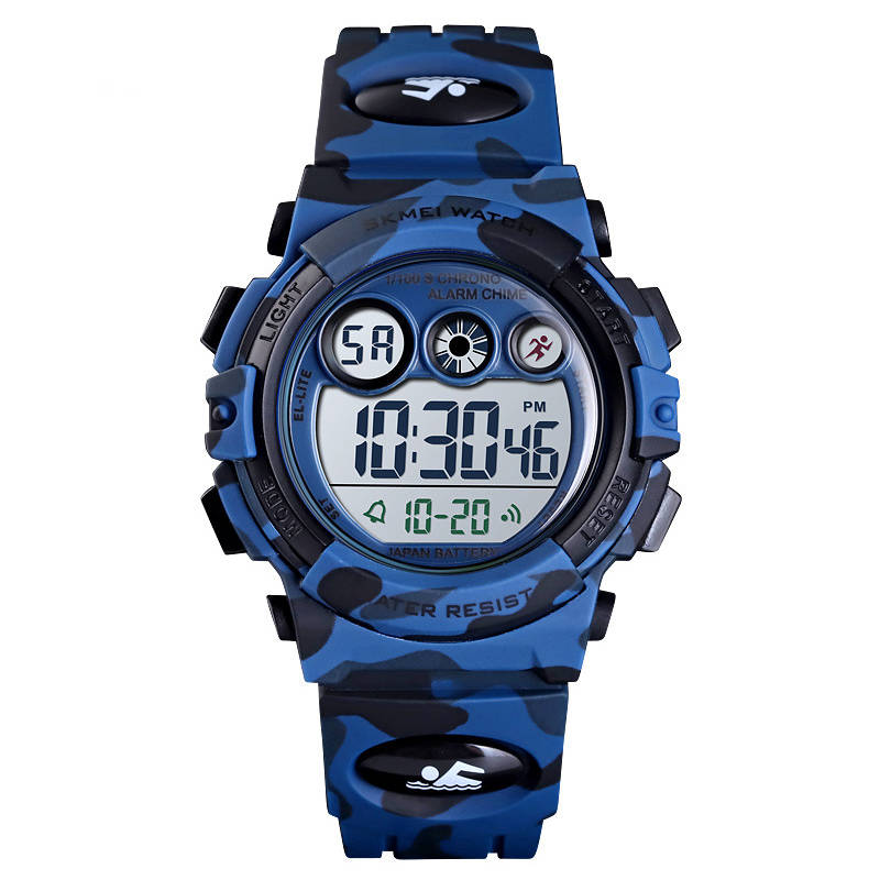 Kids Digital Sport Watches Outdoor Shockproof Military Child Watch-DarkBlue