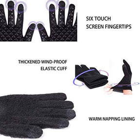 WIWU Winter Woman Gloves Upgraded Touch Screen Anti-Slip Silicone Gel Elastic Cuff Thermal-Black+Rose-DZ32