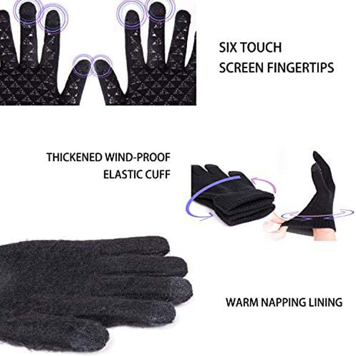 WIWU Winter Woman Gloves Upgraded Touch Screen Anti-Slip Silicone Gel Elastic Cuff Thermal-Black+Rose-DZ32