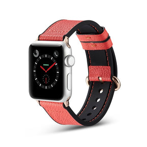 Silicone+Leather Watch Strap For Apple iWatch-Red