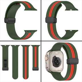 Silicone Bicolor Band with Magnetic Folding Buckle for Apple Watch-9