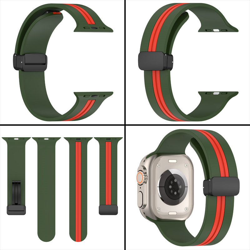 Silicone Bicolor Band with Magnetic Folding Buckle for Apple Watch-9