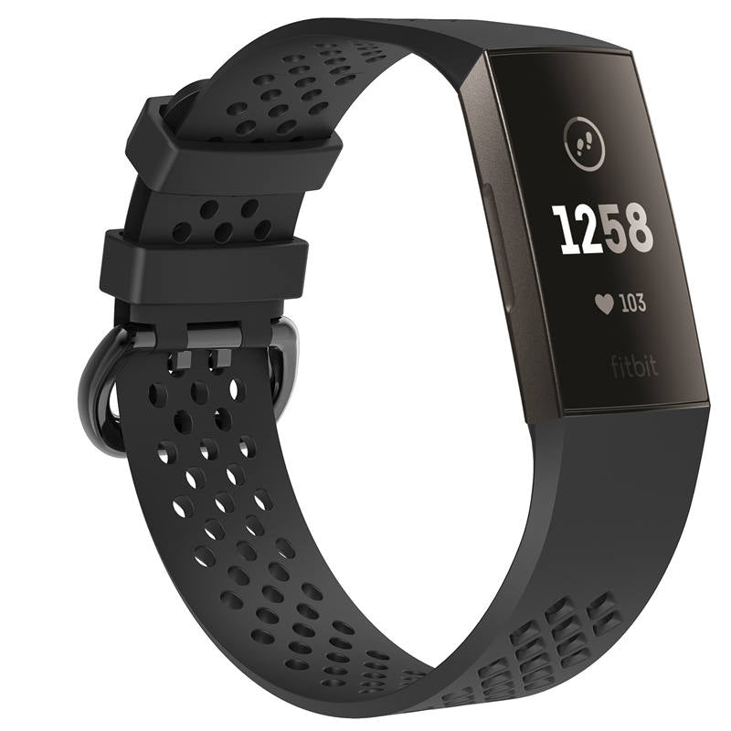 Watch Band for Fitbit Charge 3 Waterproof Band with Breathable Holes for Women Men-Black