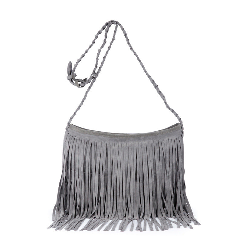 Suede Tassel Messenger Bag Women Hobo Shoulder Bags-Grey