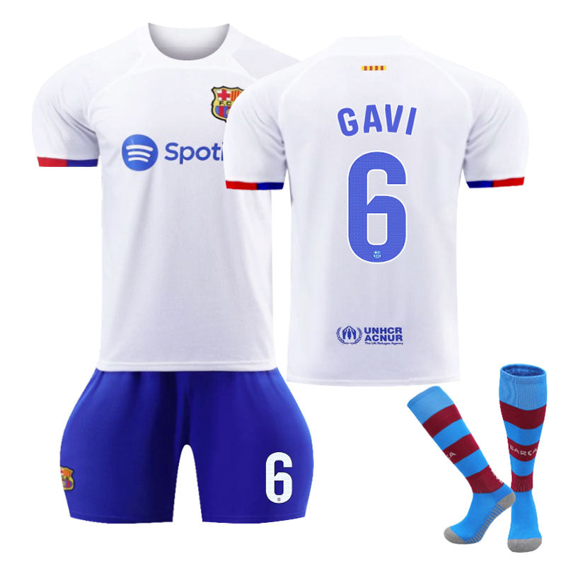 Barca Away Jersey GAVI #6 Soccer Jersey Kids Adult 3-Pieces Jersey Kits