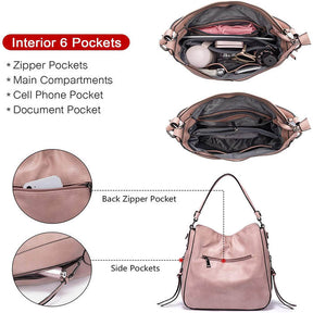 Handbags for Women Large Designer Ladies Hobo bag Bucket Purse Faux Leather-Pink