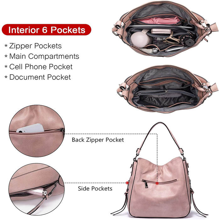 Handbags for Women Large Designer Ladies Hobo bag Bucket Purse Faux Leather-Pink