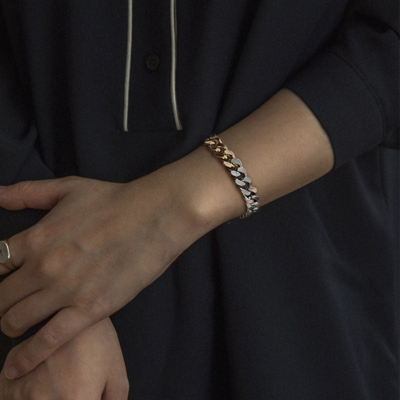 2 Tone Stainless Steel Cuban Bracelet for Women and Men